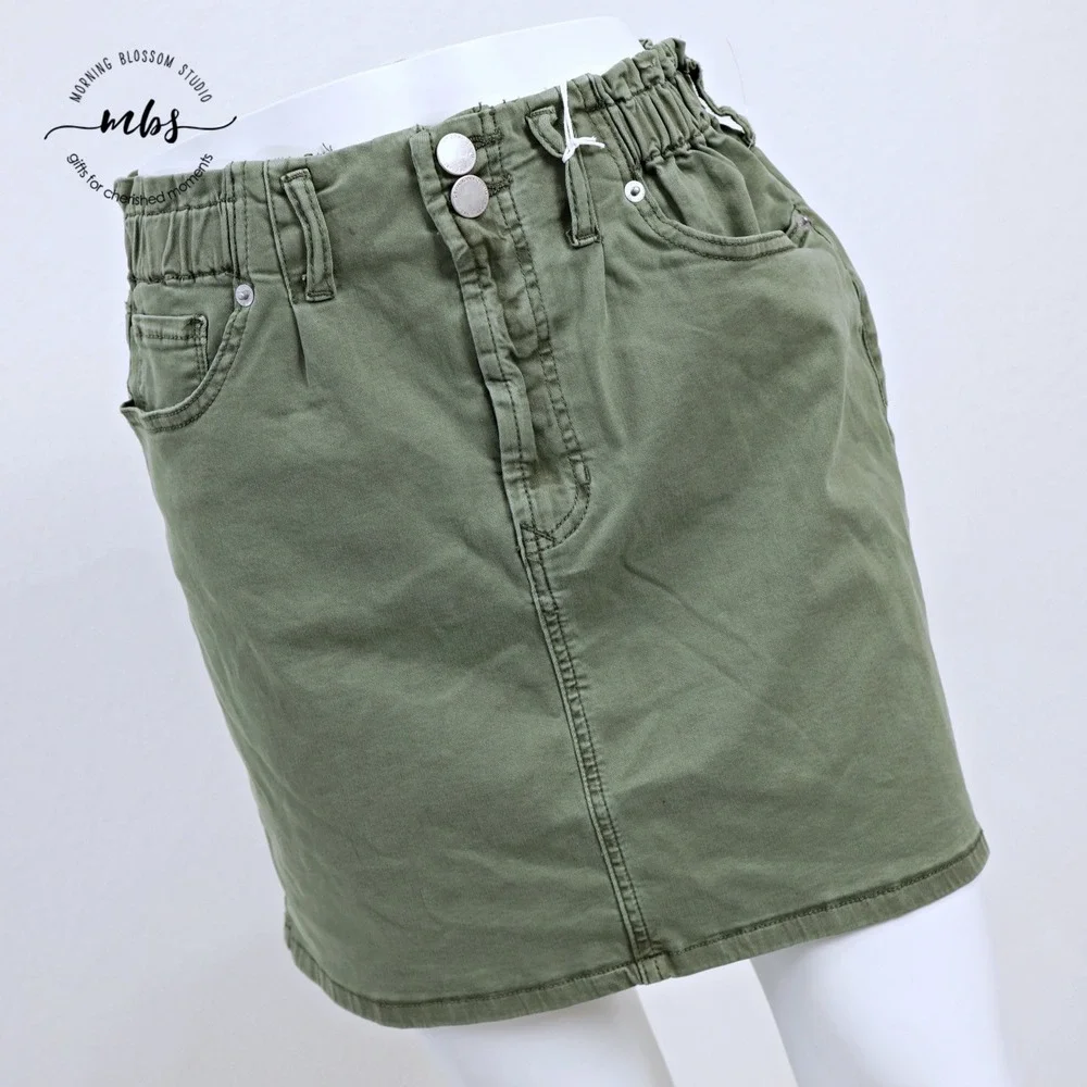 NWOT Dear John Elastic Waist Utility Streetwear Mini Skirt Olive Green Women 29_4